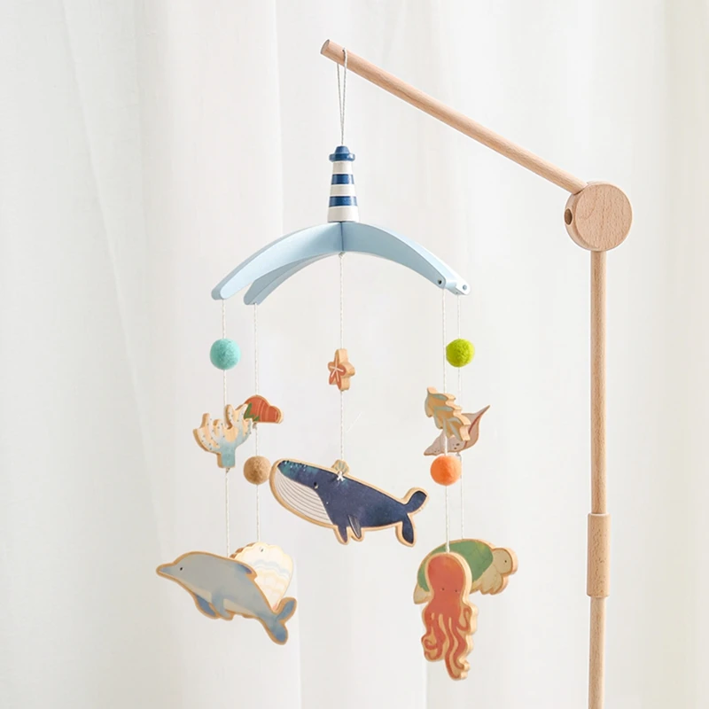 

Baby Wooden Crib Mobile Rattle Toys 0-12Months Infant Rotating Musical Ocean Animal Bed Bell Hanging Toy Crib Bracket Baby Gifts