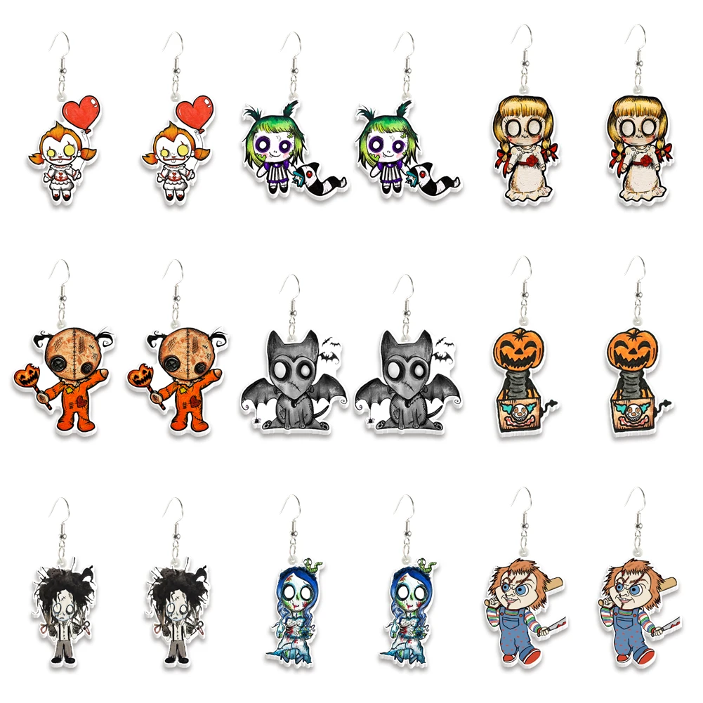 Halloween Horror Movie Characters Ear Hook Jewelry Gifts Acrylic Women Girls Hanging Pendant Earrings Halloween Gift Accessories