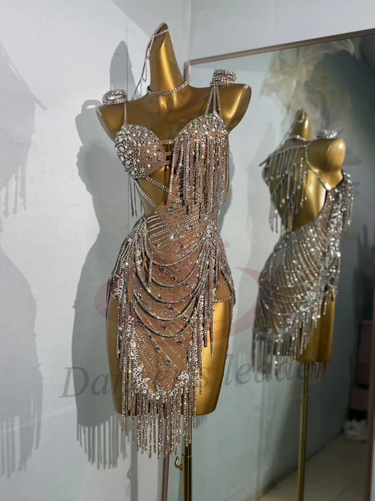 فستان رقص لاتيني، فستان مجوف بلون صحراوي مخصص عالي الجودة، ملابس احترافية لمرحلة التانغو للسيدات البالغات والأطفال #1