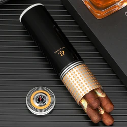 Galiner Metal Cigar Tube Jar Portable Fit About 5 Cigars Humidor Box With Hygrometer Humidor Portable Vertical Cigar Case