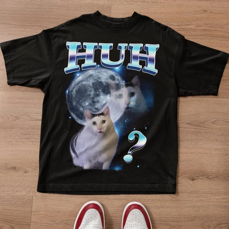 HUH مضحك دانك القط ميمي تي شيرت للجنسين قميص قبيح مجنون تي شيرت جوفي آه القطط زي سخيف T هدية الشارع ارتداء القمم