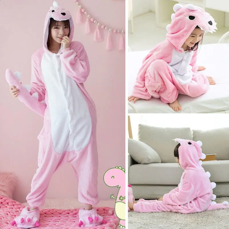 Tiger Dragon Giraffe Panda Onesie Adult Animal Pajamas Suit Women Men Kids Sleepwear Onepiece Winter Jumpsuit Cosplay Not Shoes