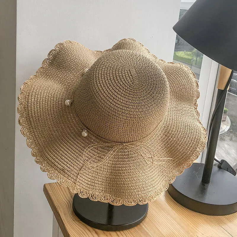 Women's Hat Summer Korean Version Small Beach Visor Sweet Fresh Pearl Hat Casual Sunblock Girly Style Solid Color Breathable Hat