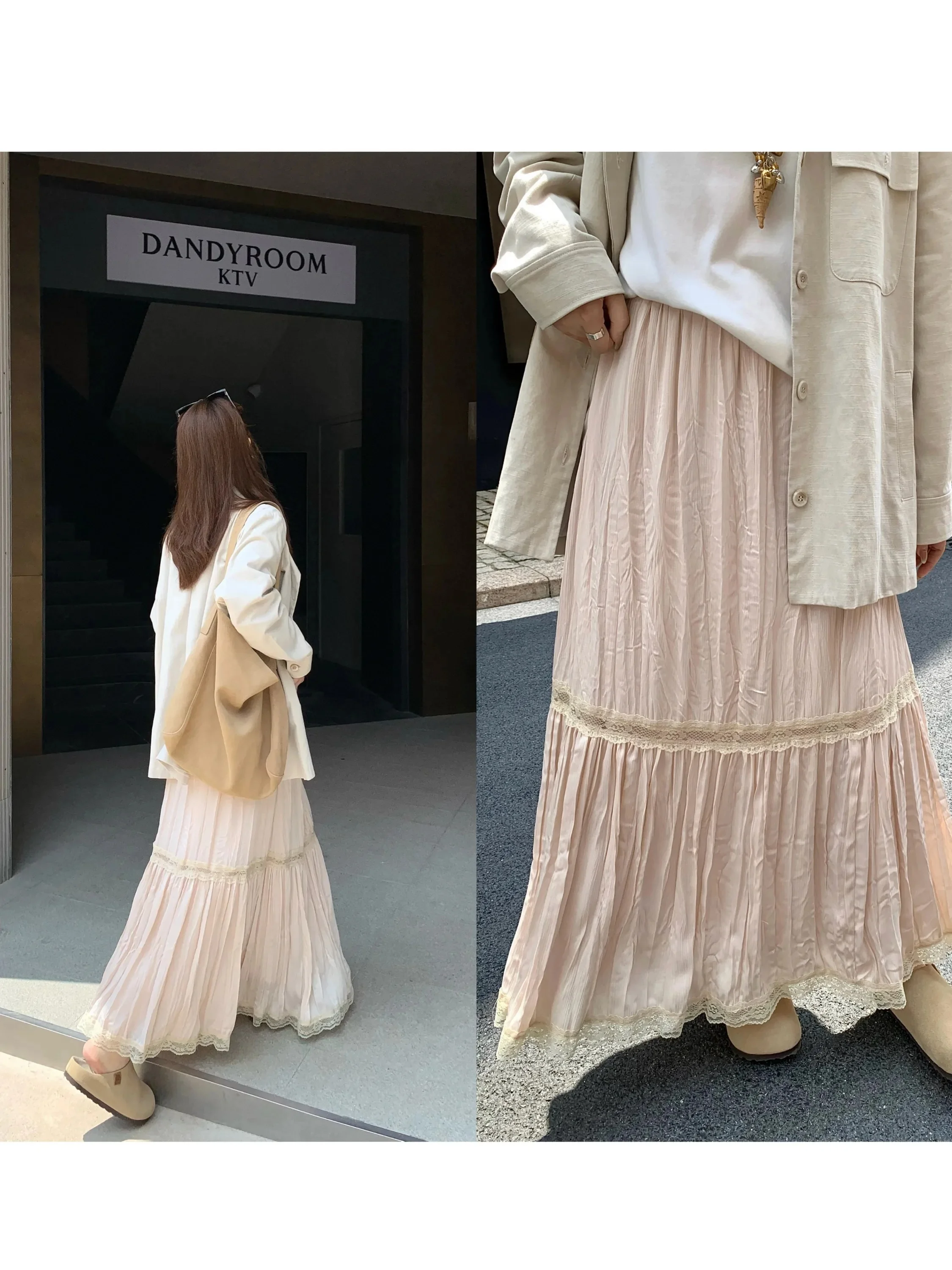 

plus Size Lace Patchwork A-Line Skirt Casual Breathable Polyester Fiber mid Waist Length Half Body Skirt for Plump Sister