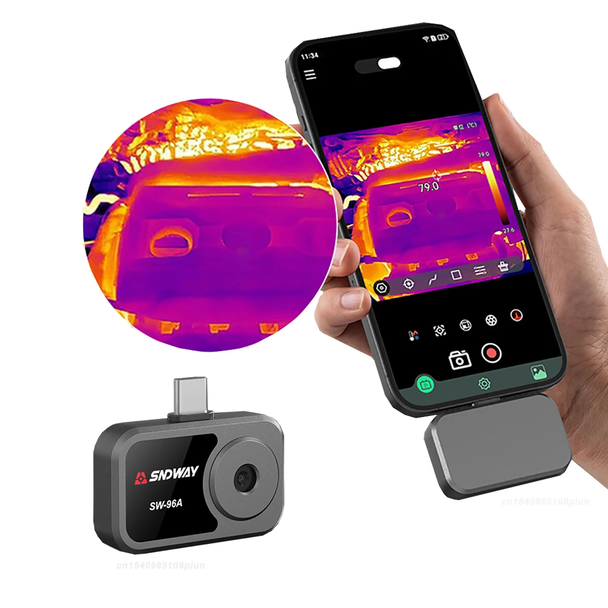 Thermal Camera for Android Phone Type C (for Android only), Infrared Resolution 96x96 (240x240 Super Resolution) Thermal Imager