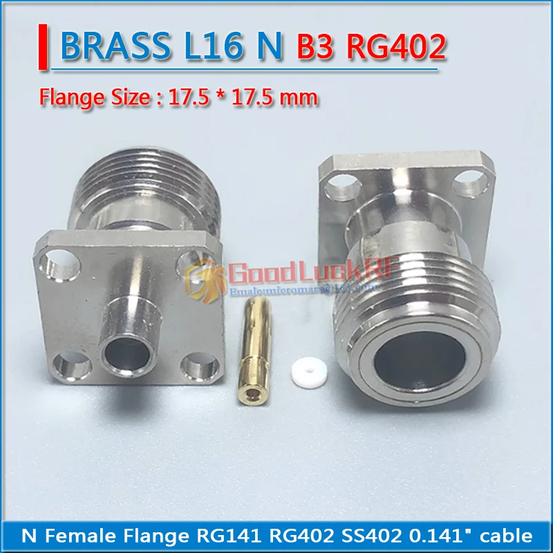 L16 N Female 4 hole Flange Panel Mount 17.5 * 17.5 mm semi-rigid RG141 RG402 SS402 0.141