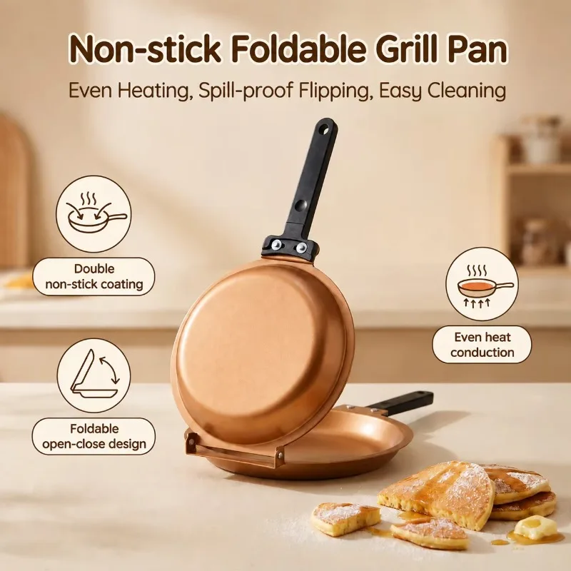 Double Sided Pancake Pan Mexican Foldable Frying Pan Low Smoke Cookware For Fried Egg Steak Breakfast Making