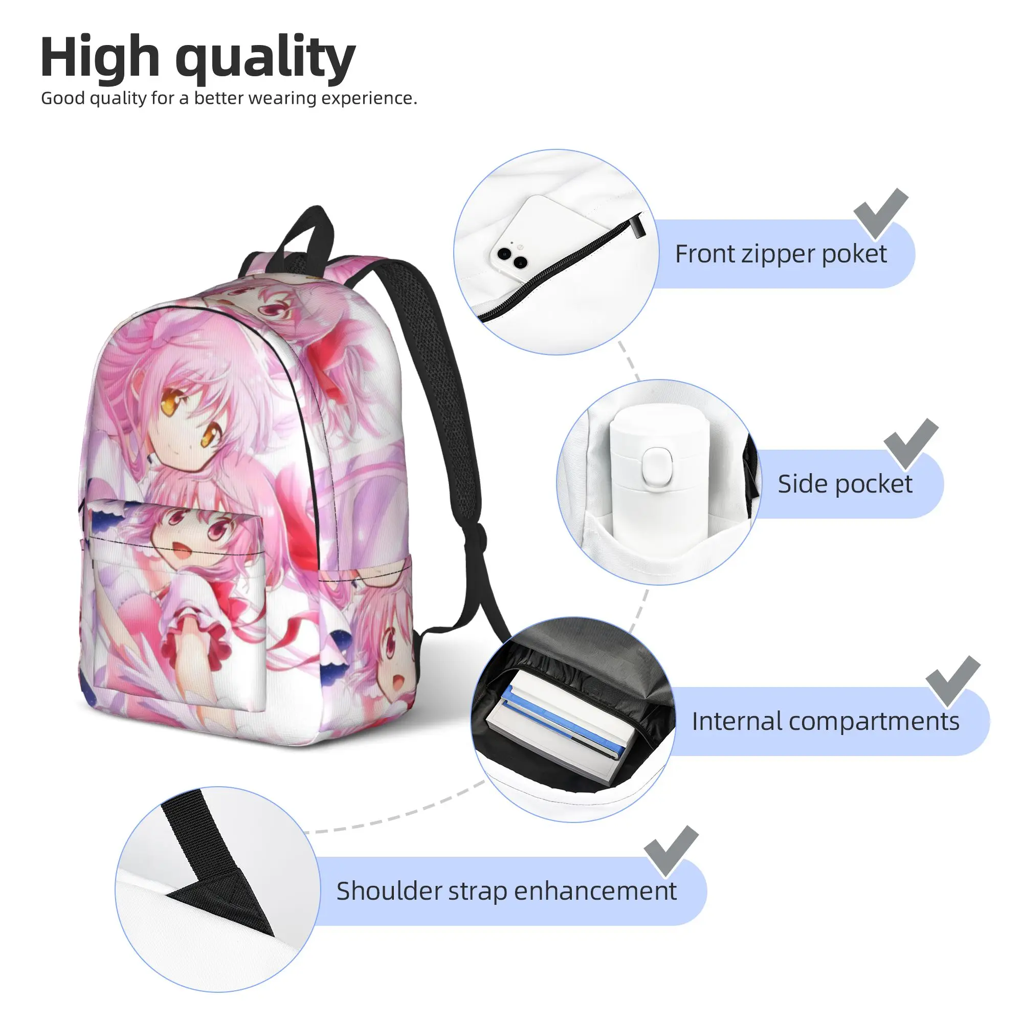 Anime Puella Magi Madoka Magica Backpack for Men Women High School Business Daypack Kaname Madoka Laptop Computer Shoulder Bag - view 5