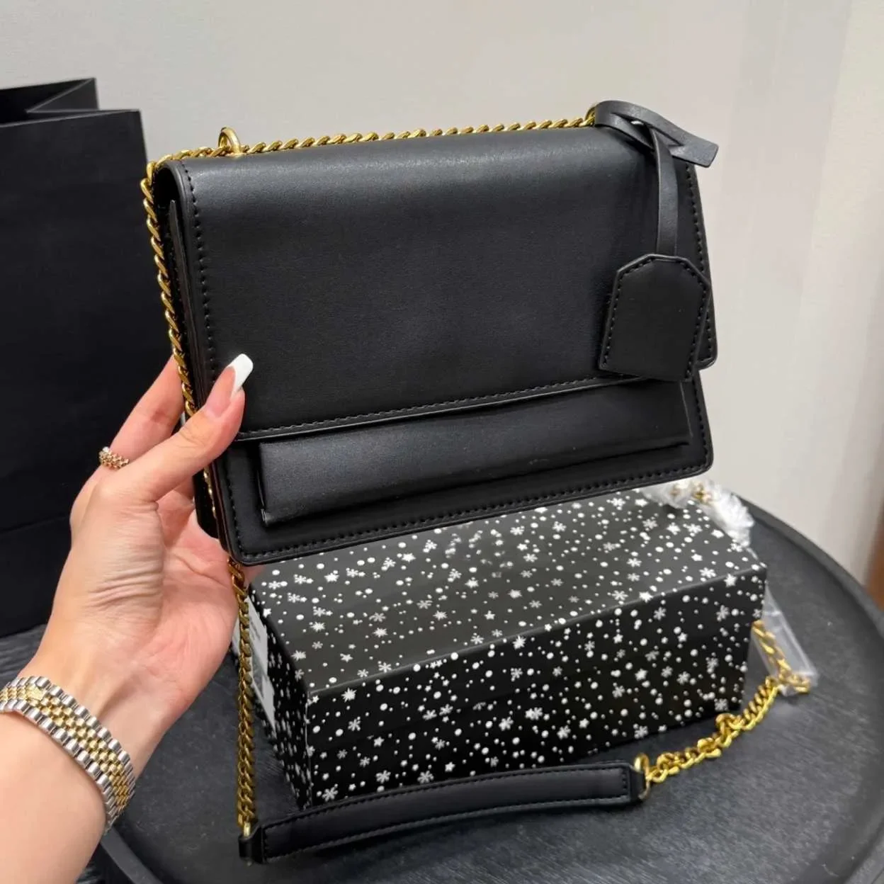 

Luxury designer bag Women Smooth Leather Chain Shoulder Crossbody Bag Top Handle Bag Magnetic Snap Tab Wallet