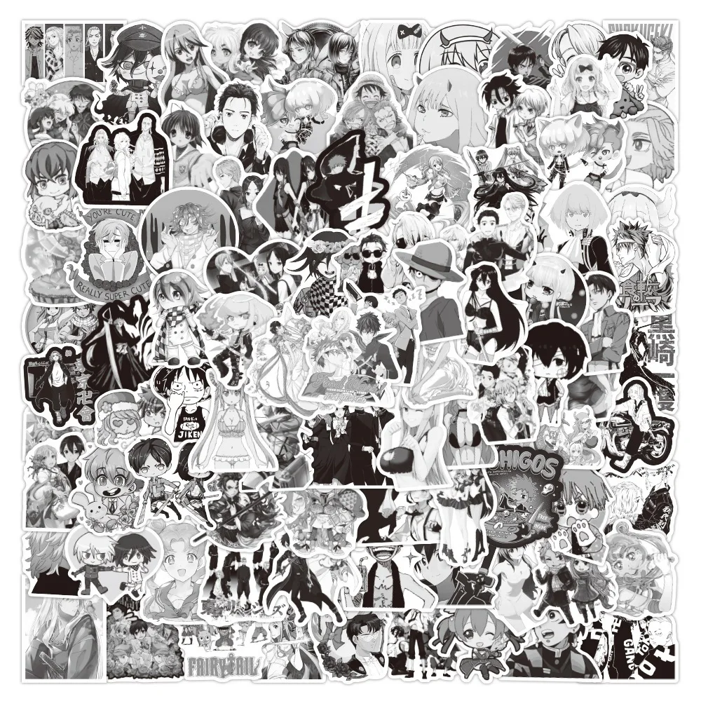 10/30/50PCS Cartoon Anime Black and White Mix Graffiti Creative Sticker Desk GuitarRefrigerator Car Waterproof Sticker Wholesale