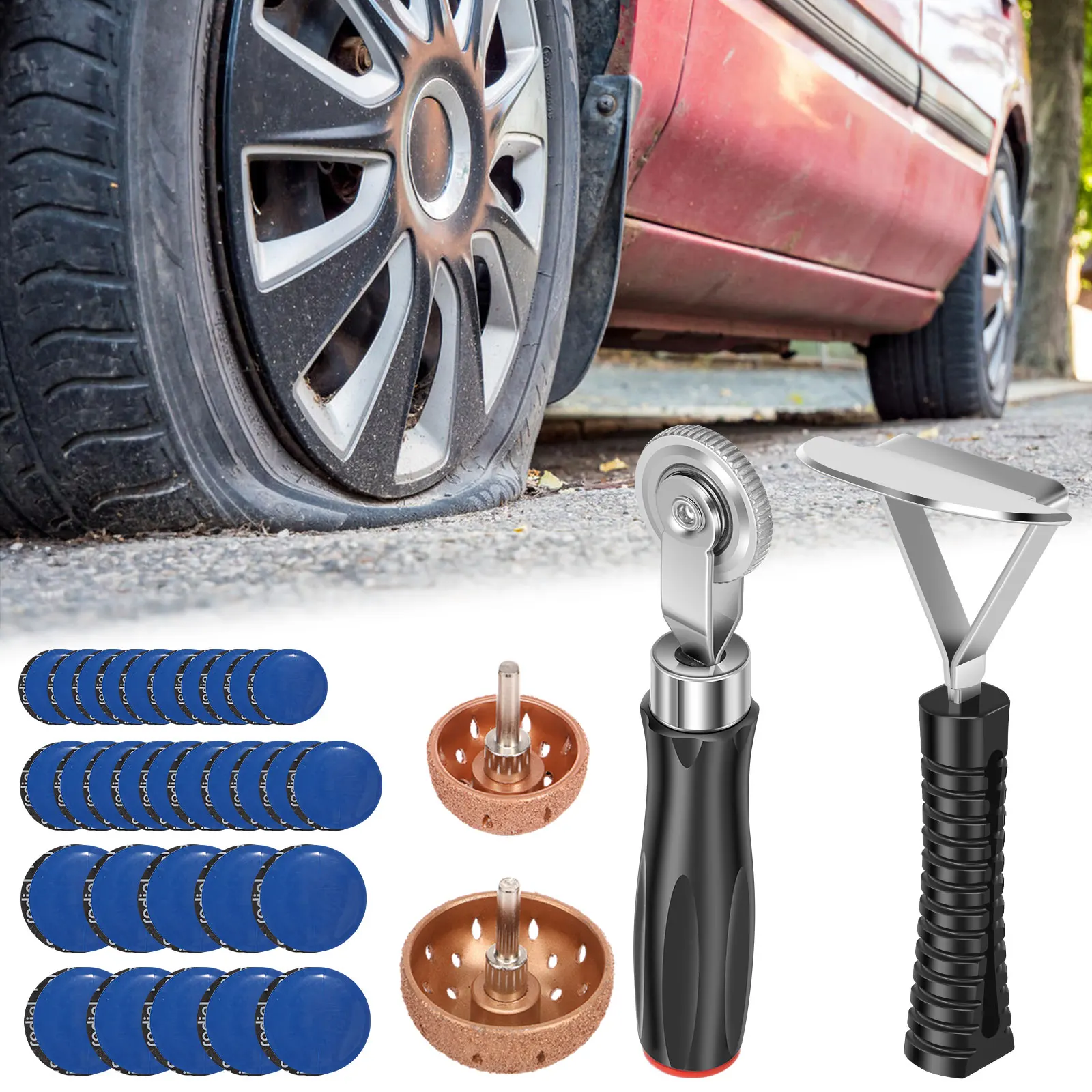 

1Set Tire Repair Patch Tools Kit Car Truck Motorcycle Tire Repair Tools Buffing Wheel High Speed Tyre Grinding Head Tire Scraper