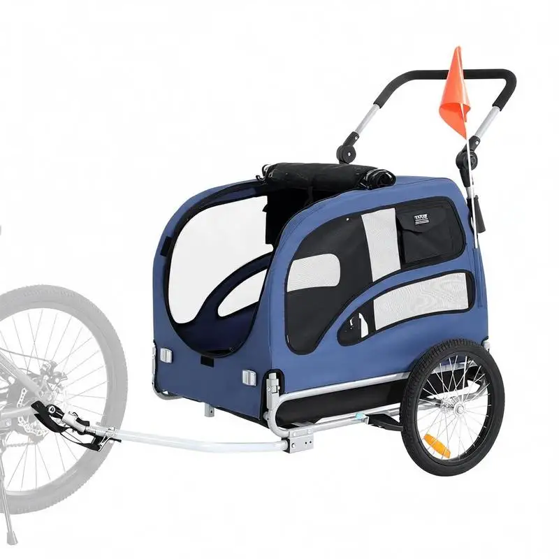 Remorque pour chien 45 kg 2-en-1, remorque de vélo en acier carbone + tissu Oxford 600D + PP pliable, 1440 x 725 x 845 mm en remorque, 1320 x 725 x 920 mm en poussette, remorque de jogging pour chien, bleu