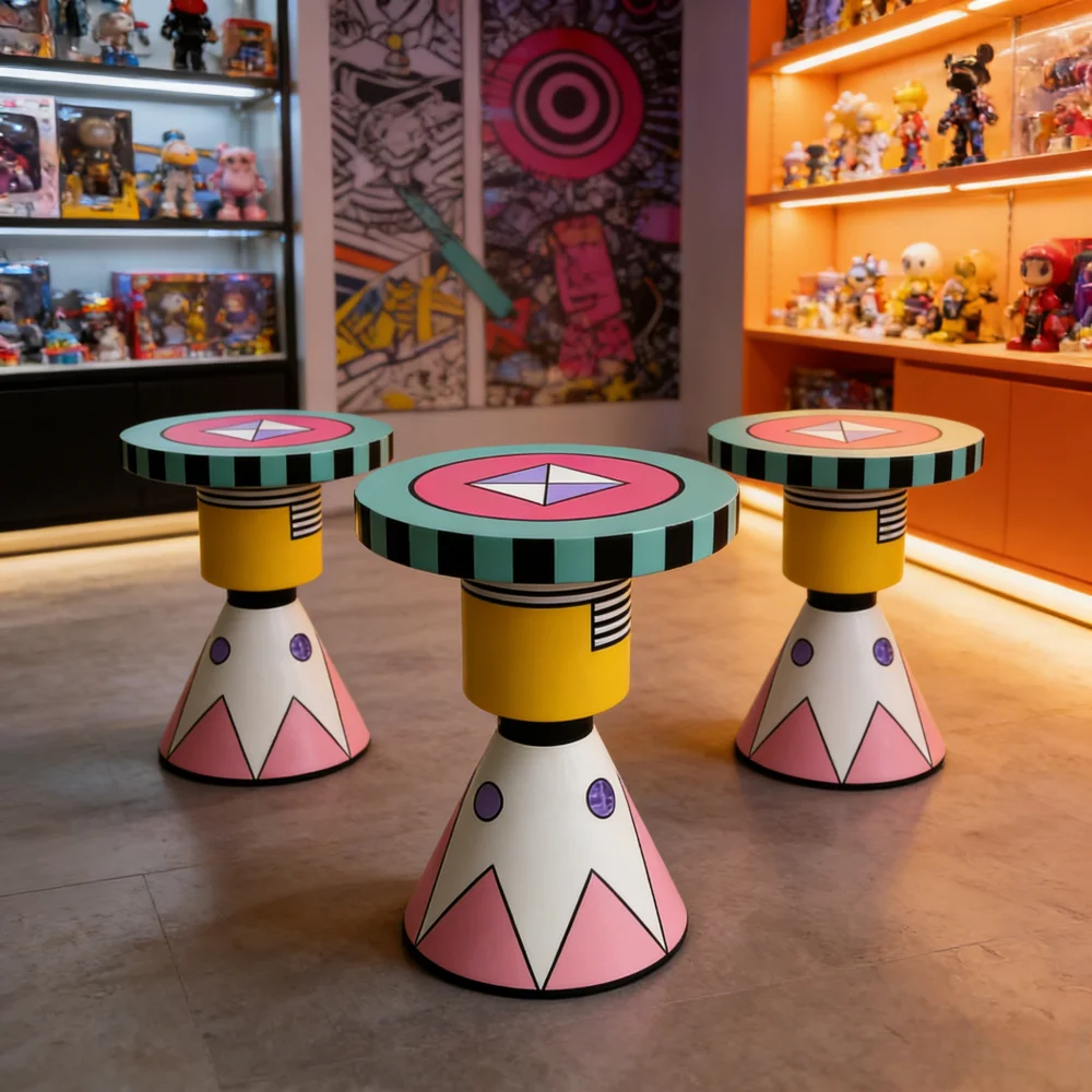 Modern Creative Hand-Painted Chess Stool | Colorful Cartoon Side Table for Kids Bedroom Hotel Sofa Corner Small Apartment