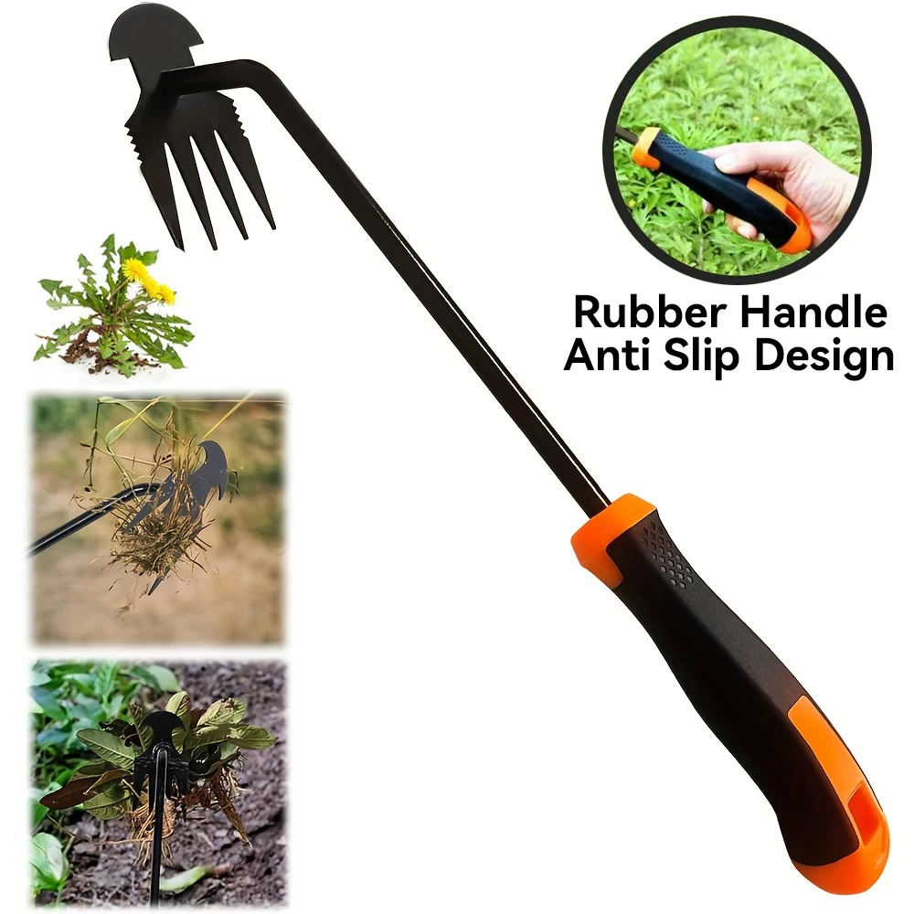 Uprooting Weeding Enhanced 4-Tine Stainless Steel Weeder Tool, Multi Function Garden Tools for Efficient Weed Extraction