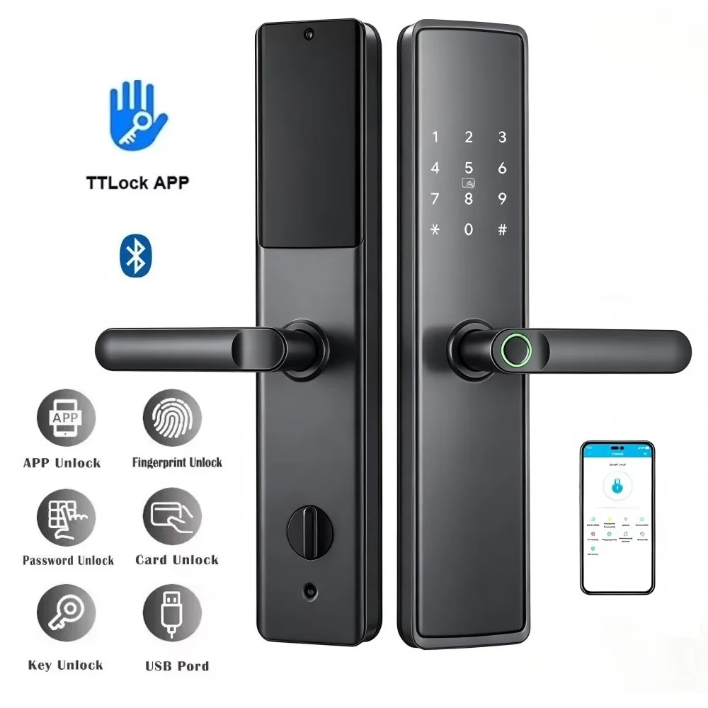 TTlock Bluetooth Fingerprint Smart Electronic Door Lock with Password Key Card NFC for 6068 Mortise Home Room Apartment