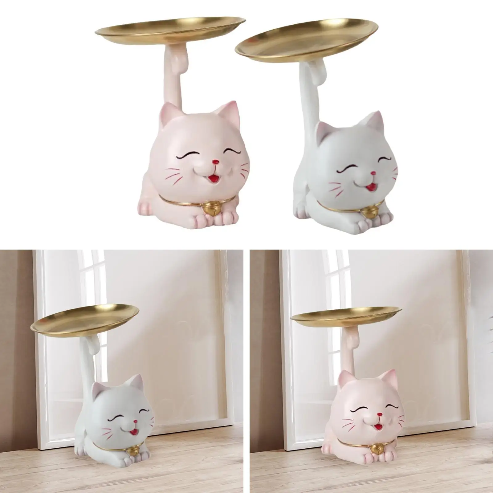 Cartoon-Katzenstatue mit Tablett, Kunstwerk, Tischdekoration für Balkon, Innenterrasse