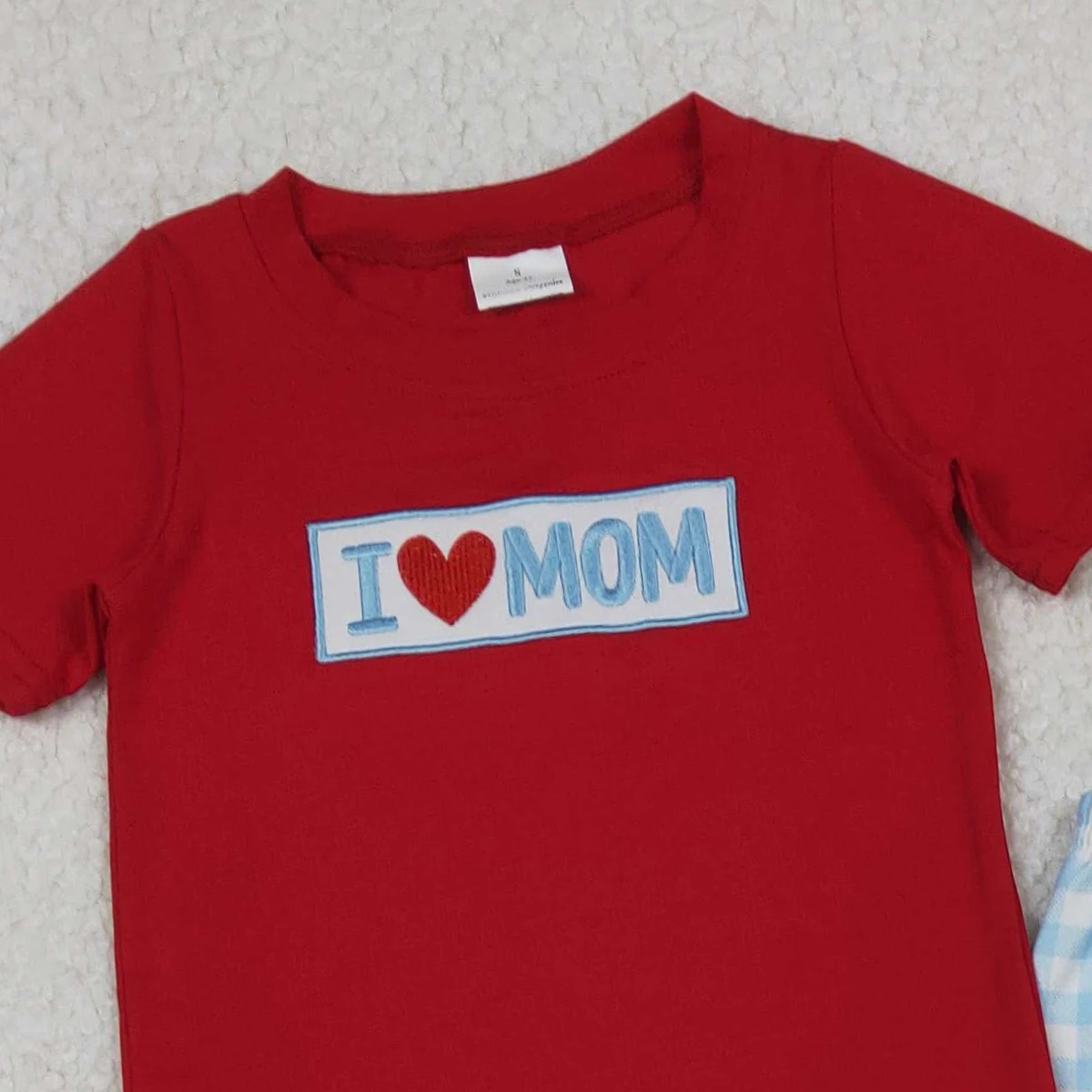 Baby Boys Red Cotton Embroidery 'I Love Mom' Shirts And Checked Pants Outfit Set Plaid Pants Top for Boys Clothing Set