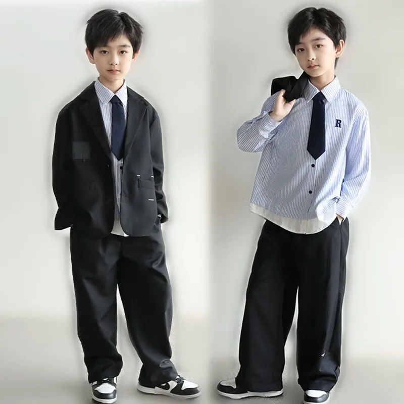 

Boys' Trendy Black Blazer Suit Set Spring and Autumn 2026 New Fashionable and Casual Children's Long Sleeve Blazer Coat SetLI775