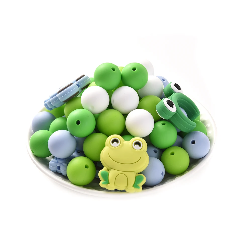 Fashion Animal Baby Teether Color Round Silicone Bead Set for Diy Infant Nursing Teether Toy Pacifier Chain Accessory Food Grade