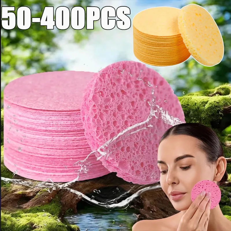 50-400 PCS Éponge Compressée Naturelle en Pulpe de Bois pour le Visage, Éponge Moussante Nettoyante pour le Visage, Éponge Cosmétique pour Soins du Visage