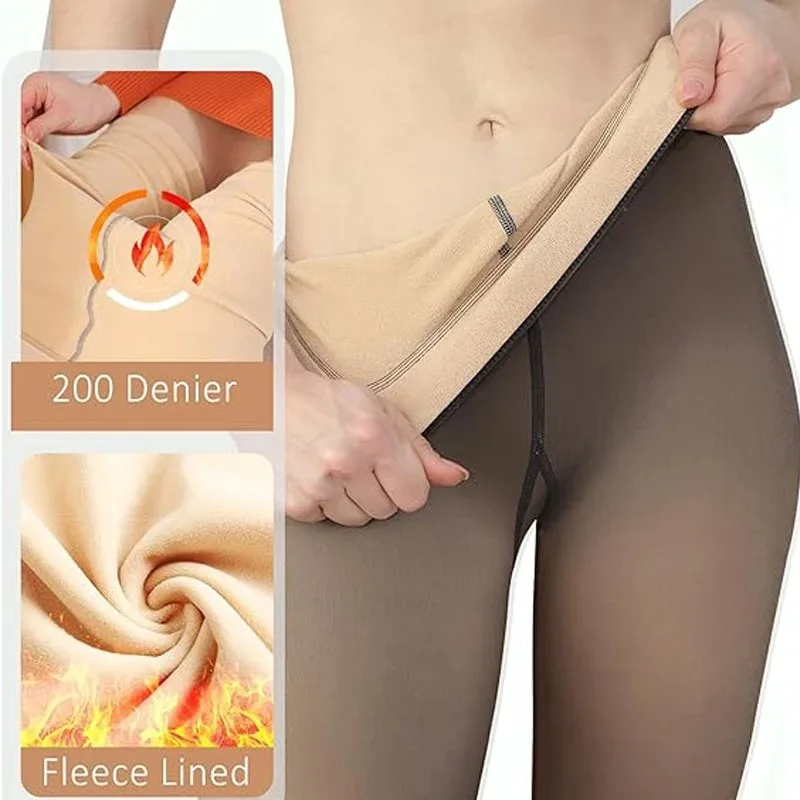 เลกกิ้งอุ่นสำหรับผู้หญิงไซส์ใหญ่, ถุงน่องกันความร้อนเอวสูงยืดหยุ่นถุงน่องเซ็กซี่สำหรับฤดูหนาว