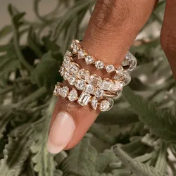 Designer Tennis Zircon Rings for Female Shiny Dainty Crystal Stacking Matching Wedding Finger Ring Fashion Chic Jewelry R018