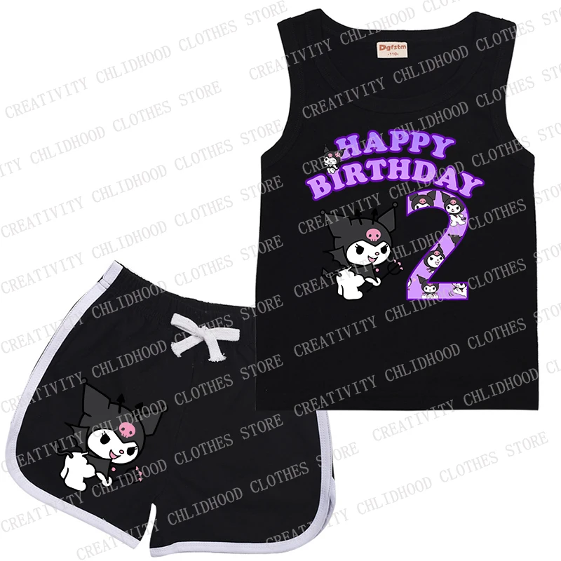 New Kuromis Children Sports Suit Birthday Number 123456789 10 11 12 Kids Girl Boy Vest & Shorts Casual Clothes Sleeveless Sets