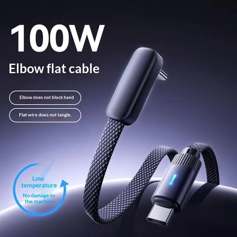 PD 100W Elbow USB C Charging Cable 90 Degree Right Angle Type C Fast Charger Data Wire For Cell Phones Gaming Accessory
