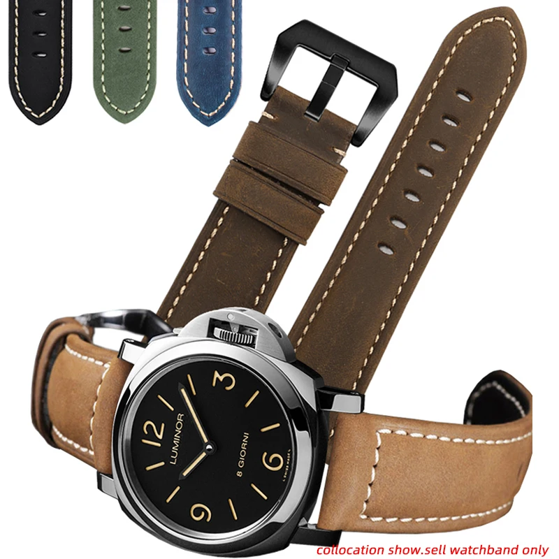 For Mido Hamilton Panerai Citizen Frosted Matte brown blue Genuine Leather watchband Men Vintage Wrist Strap bracelet 22 24 26mm