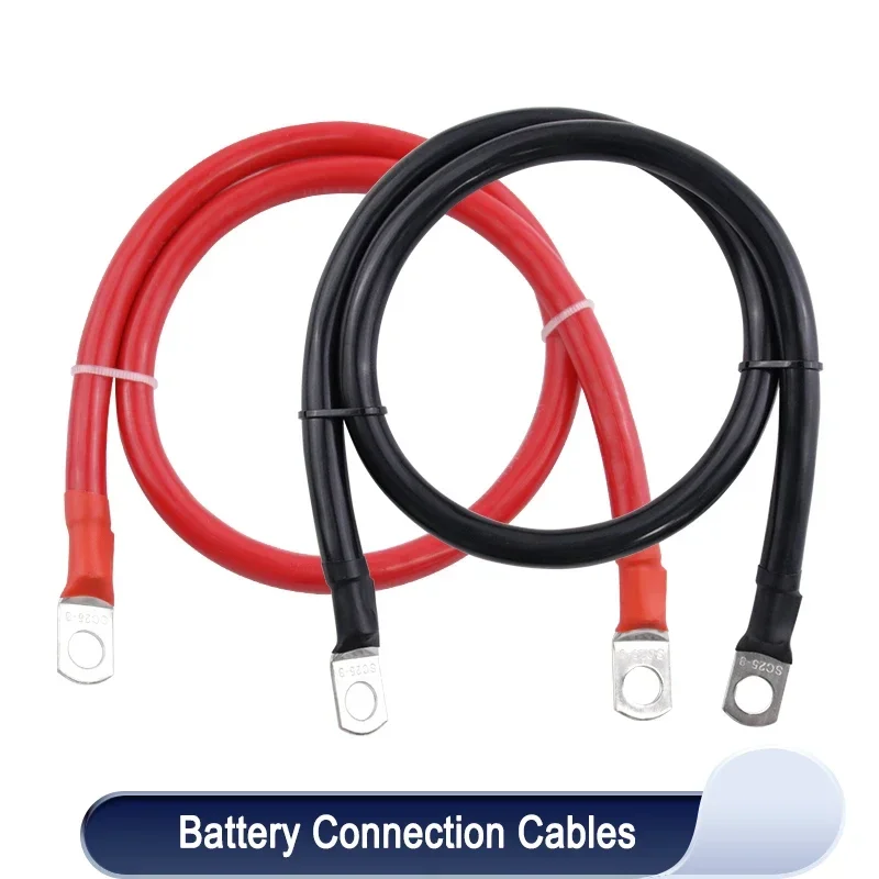 

Battery Inverter Connection Cable Set with M8 SC Terminals 8/6/4/2 AWG 10/16/25/35mm2 UPS Wire Red Copper Core Tin-plated Lug