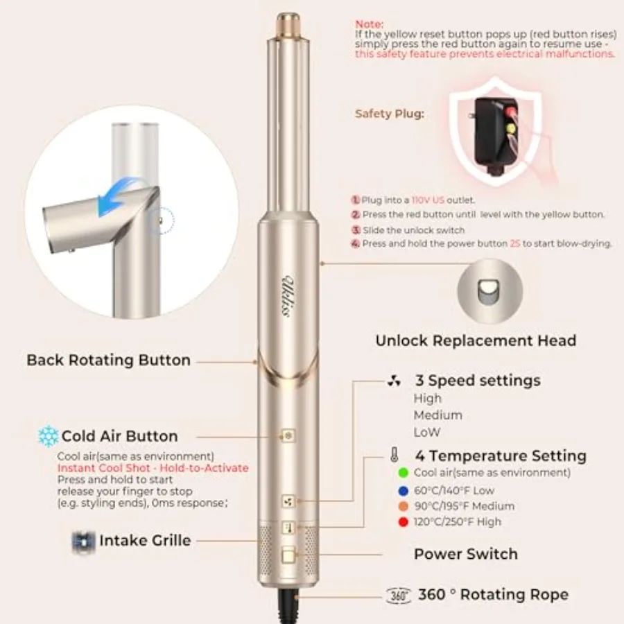 فرشاة مجفف شعر 8 في 1 ومصفف هواء ساخن متعدد قابل للطي 110000 دورة في الدقيقة مجموعة أدوات فرشاة مجفف للنفخ مع موزع توصيل تلقائي لتجعيد الشعر f #6