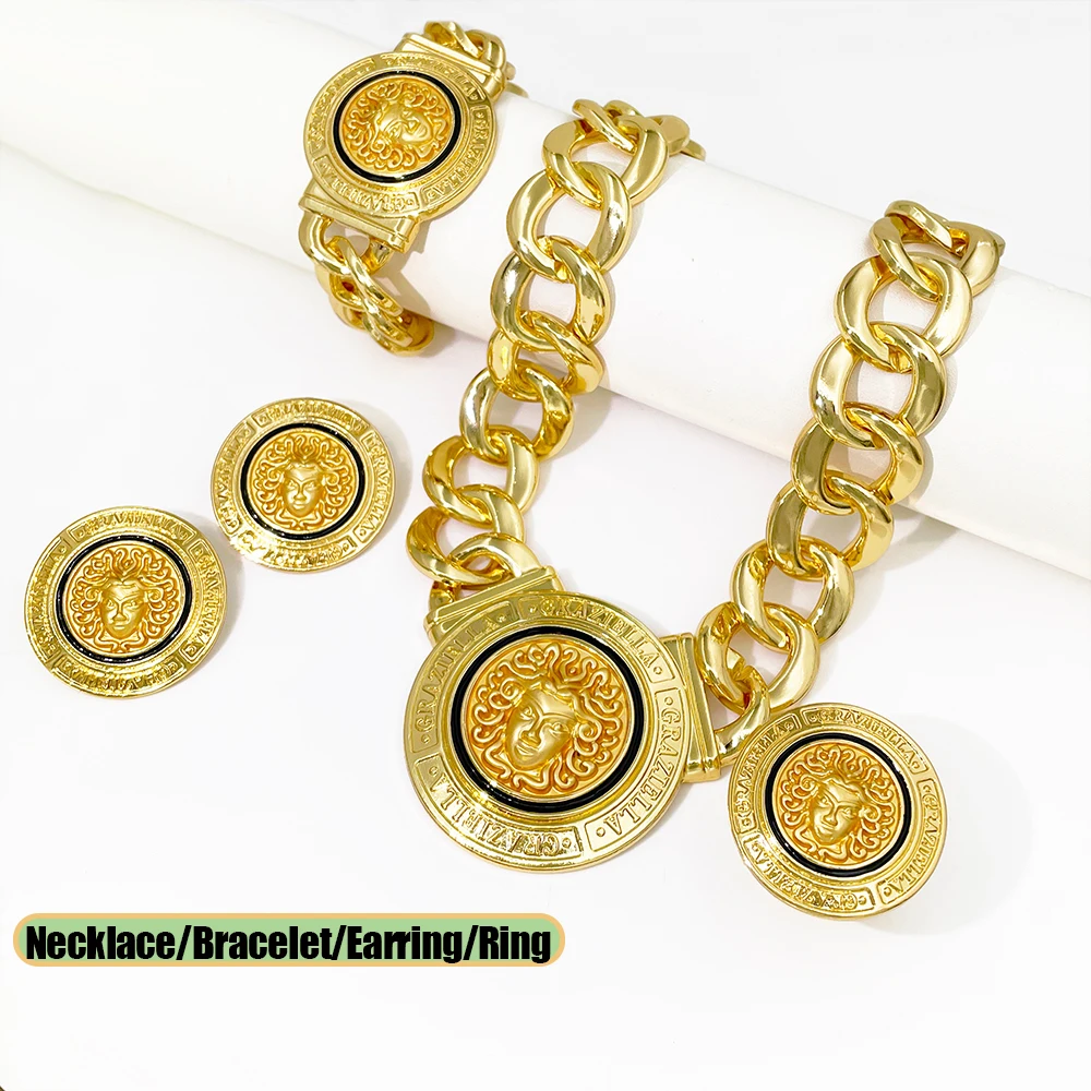 Hip-Hop-Schmuckset: Modische Löwenkopf-Halsketten, Cuban-Link-Armband, Ohrringe und Ring für Damen – Cocktailparty-Schmuckgeschenke 2026 – Detail 3