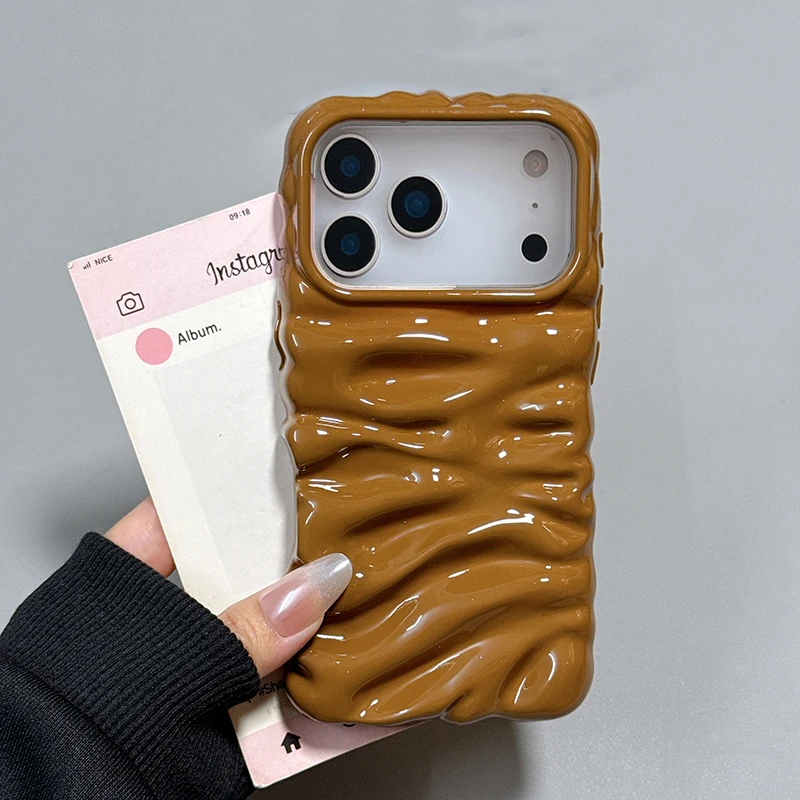 حافظة هاتف بسيطة شعبية ثلاثية الأبعاد ذات ملمس كريمي لهاتف آيفون 17 برو ماكس 16 15 14 Plus 13 غطاء خلفي لامع من البولي يوريثان