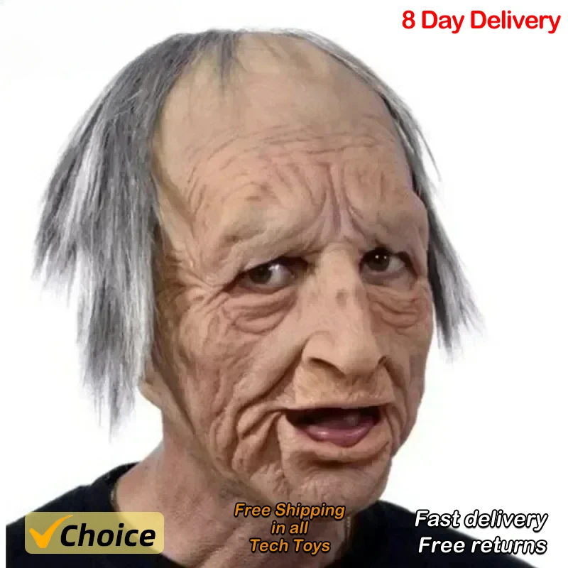 2024 New Halloween April Fool's Day Wrinkled Head Full Face Mask Party Supplies Horror Cosplay Props New Old Man Masks Cosplay