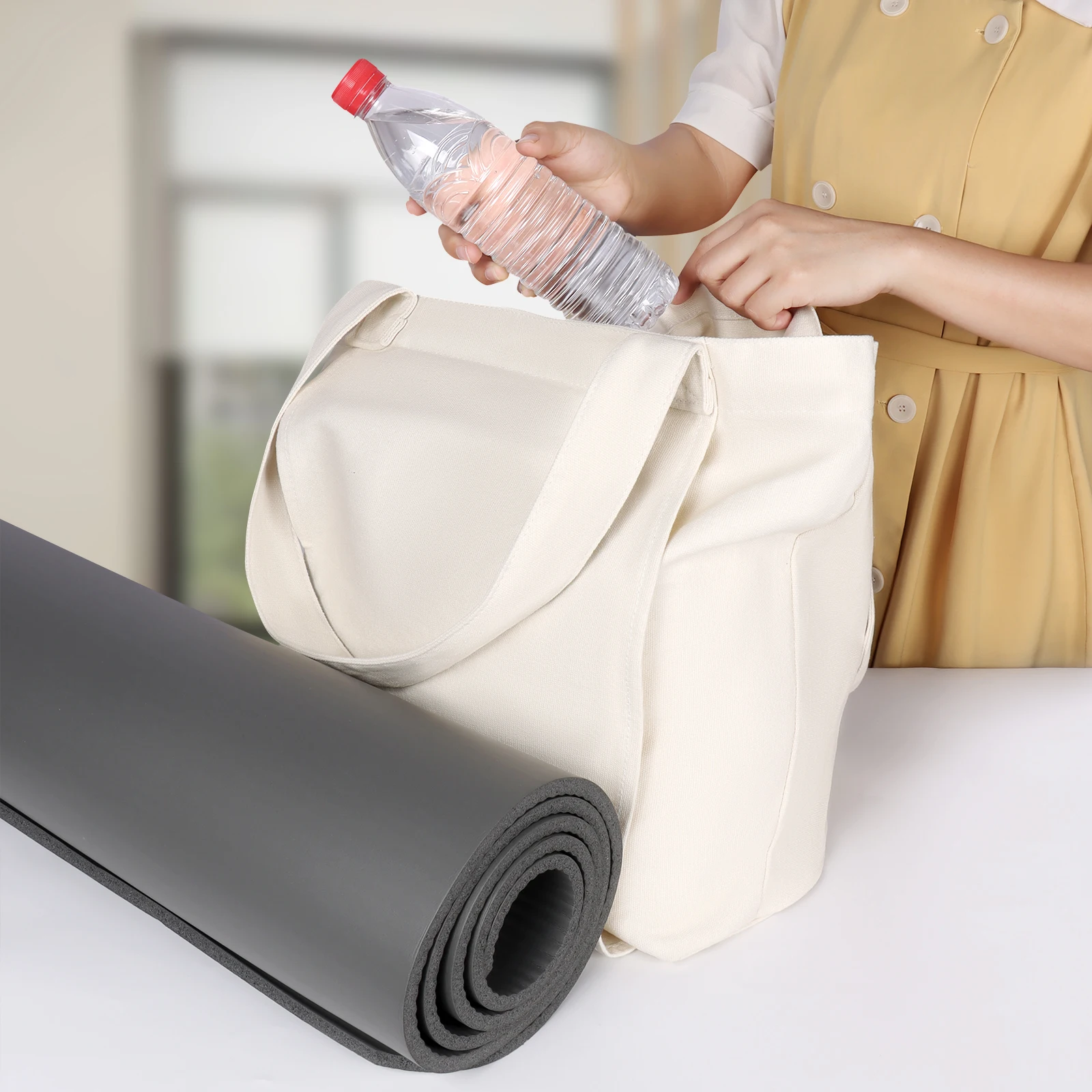 Yoga Mat Bag Large Capacity Washable Foldable Lightweight Pilates Mat Case Bag Durable Canvas Carry Bag for Fitness Dance Gym