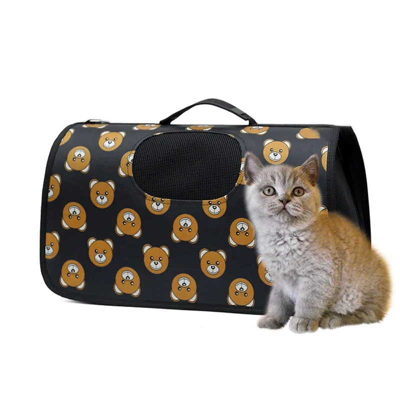 New Sturdy Breathable Mesh Dog Carry Bag Oxford Leopard Pet Single Handbag Folding Outdoor Travel Carrier for Yorkshire Terrier