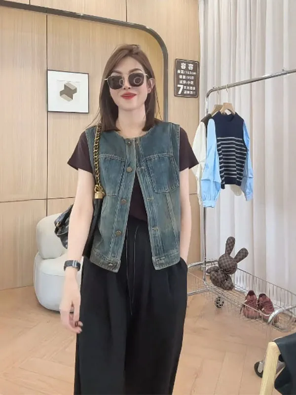 

Свободный жилет ort Svel, джинсовый тюнер, женский модный корейский жилет из тонкого материала, повседневный универсальный многослойный топ небольшого размера