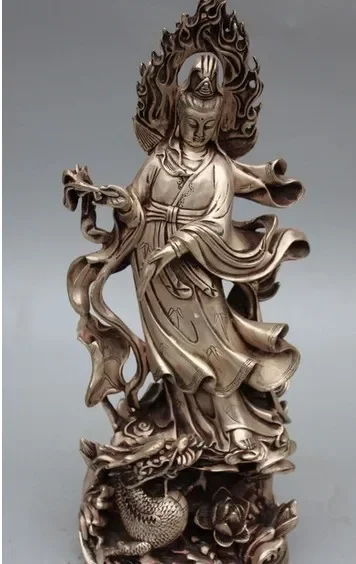 17 de Prata   Guanyin Kwan-yin Guan Yin Conter Vaso de   Escultura Do