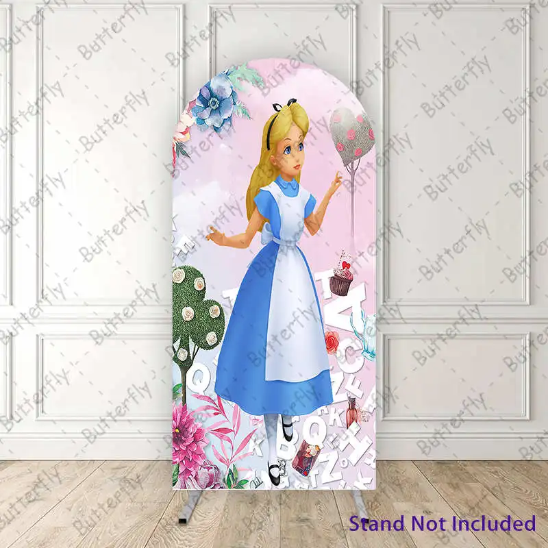 Little Alice In Wonderland  Princess Disney Magic Poker Arch Photo Backdrop Cover Girls Birthday Party Background Decoration