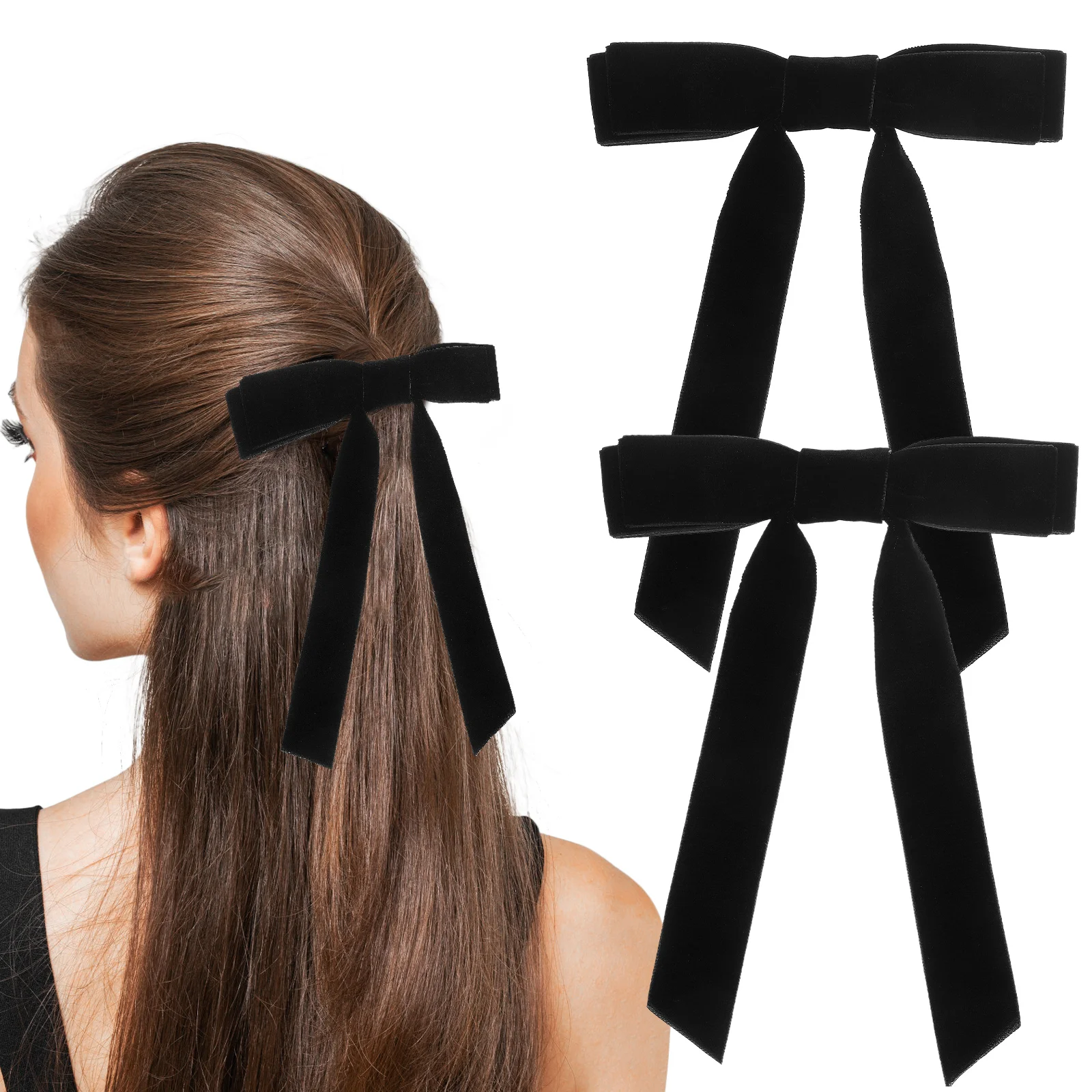 

2 Pcs Velvet Bow Hair Clip White Ribbon Bows For Halloween Women Clips Thin Child