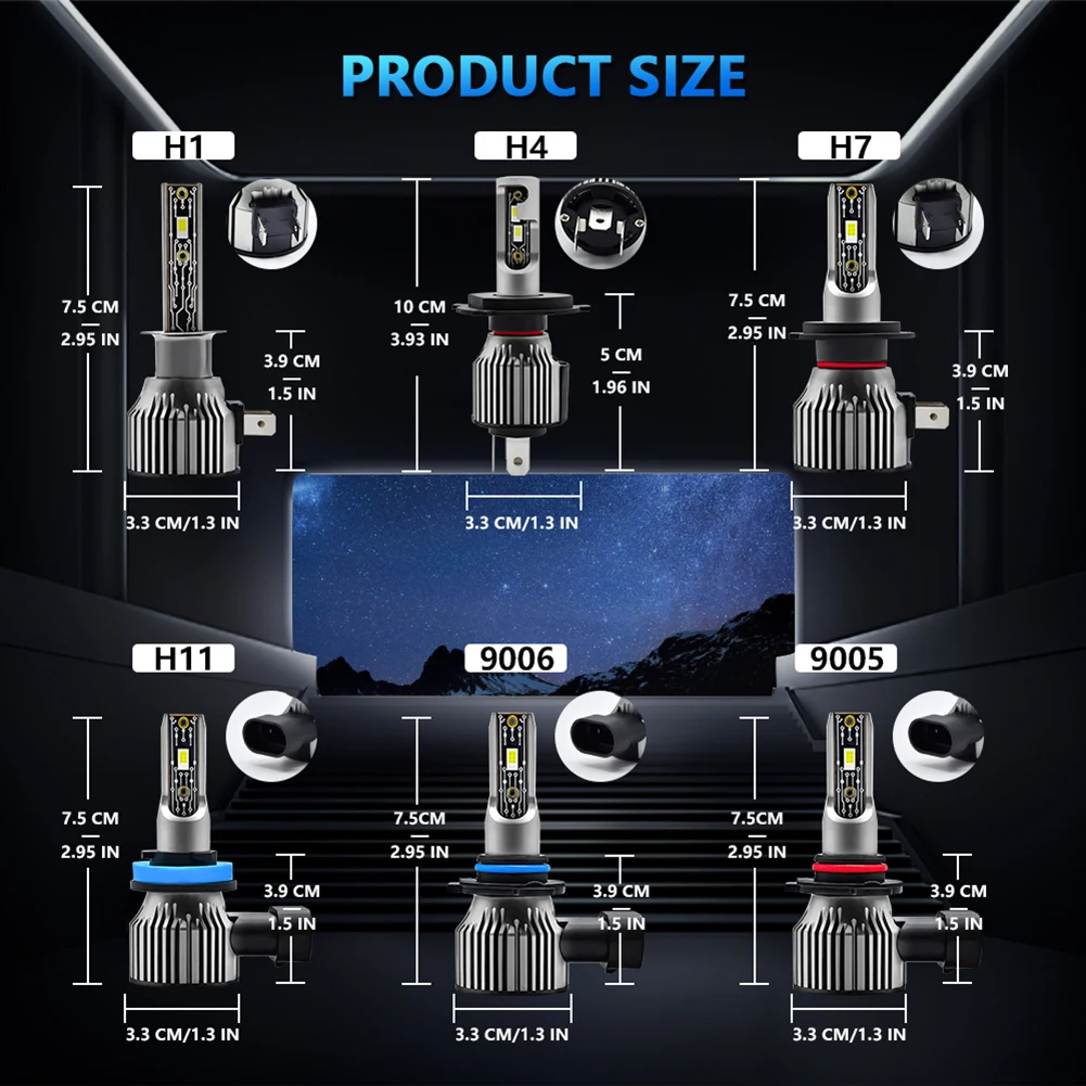 1 paio H7 LED per auto super luminoso fendinebbia impermeabile 12000LM luce per auto adatta per H1 H4 H7 H8 H9 H11 9005 9006 faro per auto