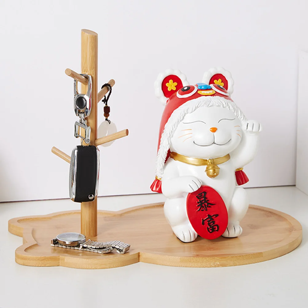 

Cat Wall Decorative Holder Wooden Key Holder Desktop Ring Tray Jewelry Storage Box For Home Dorm Hotel Tabletop