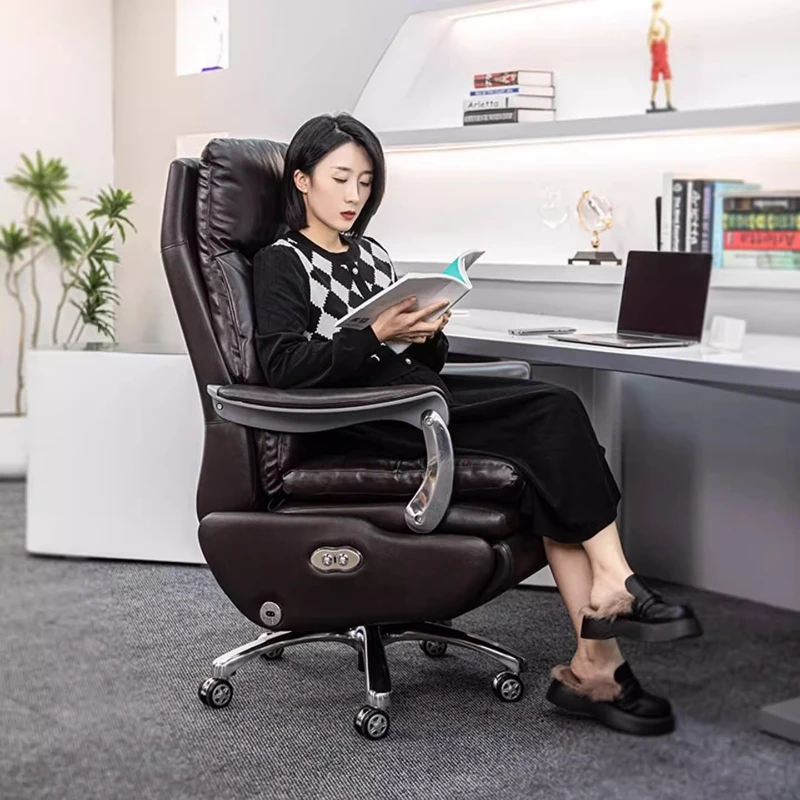 

Leather Electric Chair Footrest Lift Rotatable Nordic Lazy Designer Adult Aesthetics Chair Wheels Luxury Bureau Meuble Furniture