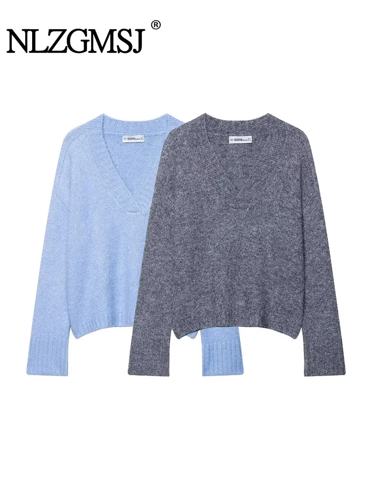 

NLZGMSJ Women's 2025 Autunm Knit Sweater V-neck Blend Fashion Ladies Loose Knitwear Pullover Top