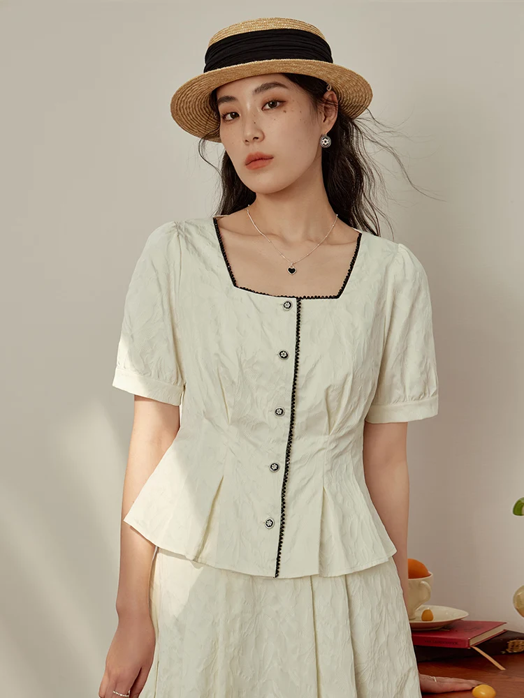 DUSHU 【 Two Piece Set 】 Contrast Color Elegant Small Fragrance Texture Summer New Set For Women 2023 Summer New Tops Skirts