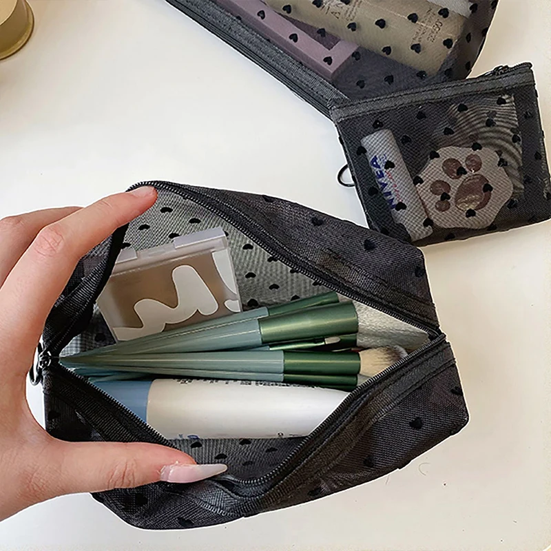 Herz Transparent Mesh Make-Up Tasche Multifunktions Tragbare Frauen Kosmetische Lagerung Tasche Damen Kulturbeutel Lippenstift Organizer Taschen – Detail 7