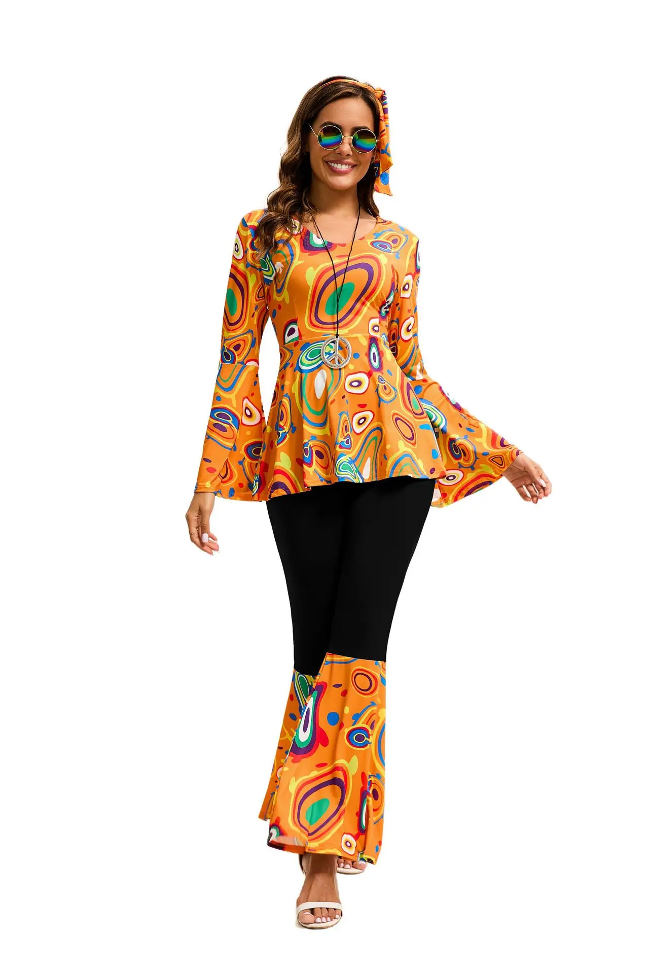 Déguisement Hippie Disco Femme Multicolore avec Bandeau – photo 8