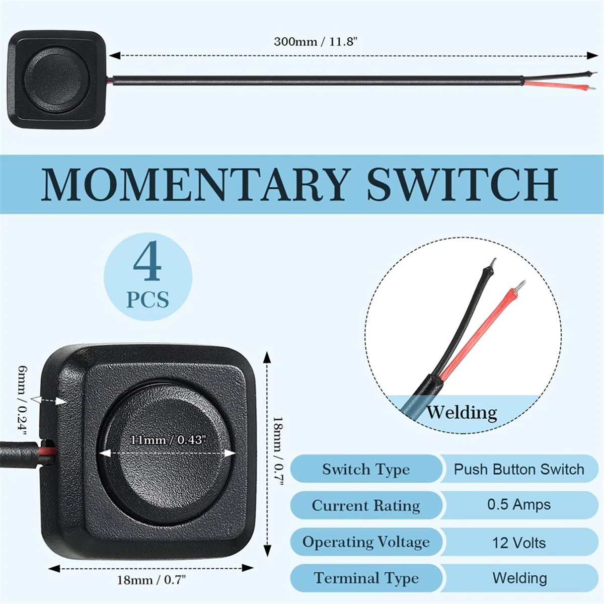 4 Pcs Momentary Switch Momentary Push Button ON Off Switch 12V 24V Surface Mount Mini Button Switch image 3