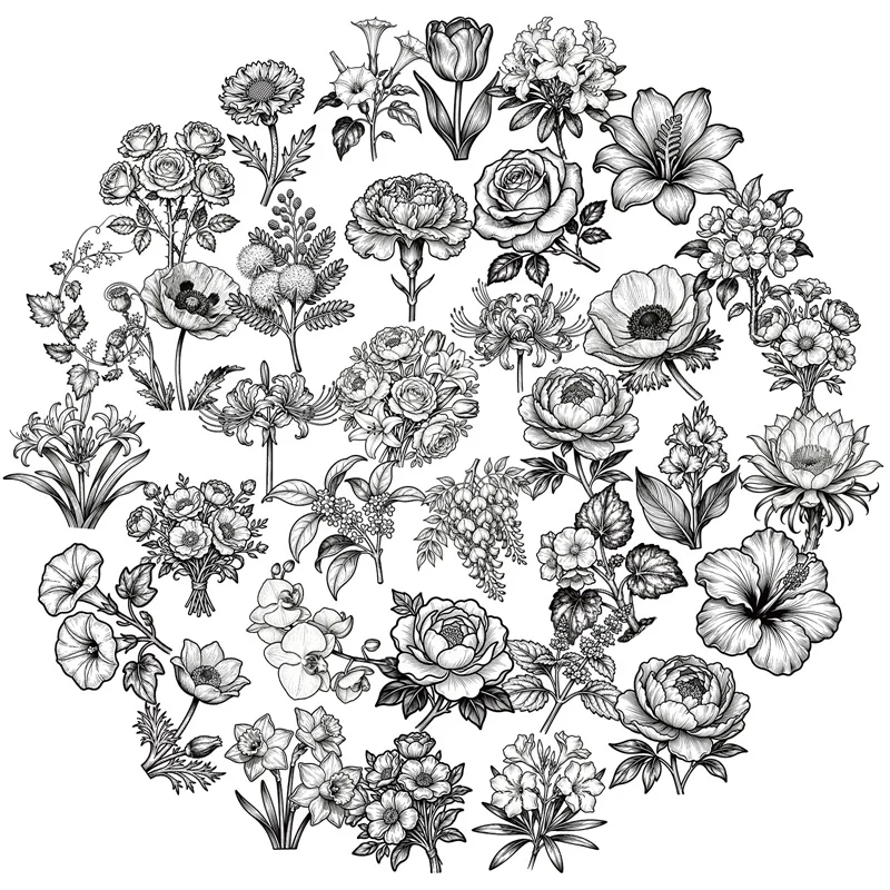 

56PCS Black White Flower PET Sticker Aesthetic Decoration Scrapbooking Stationery DIY Hand Accounting Supplies for Kids