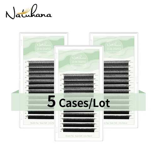 Pestañas NATUHANA, 5 fundas/lote, extensiones de pestañas en forma de W 3D, ventiladores de volumen prefabricados, pestañas en forma de W, maquillaje de pestañas postizas suaves naturales